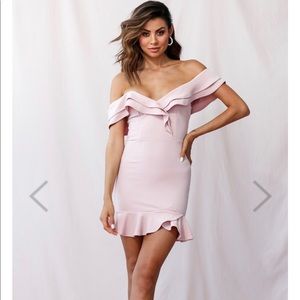 Selfie Leslie Shoulder Ruffle Mini Dress / Hello Molly Carrying Your Love Blush